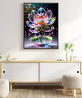 Diamond Painting Kit For Adults Beginners 5D Full Drill Flower Art Set 12x16 Inch DIY Gem Craft framed lotus artwork on wall.
