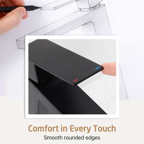 Close-up of Dope Matte Black Tall Vessel Sink Faucet showing smooth rounded edges, lead-free stainless steel material