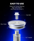Diagram of 2 In 1 Bearing Press And Hub Seal Installer Kit for Trucks showing hex bolt, disc collar, and 5.5" handle.