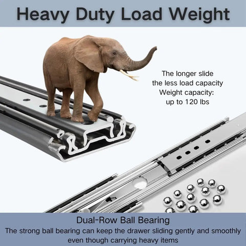 Elephant on top of Beefy Heavy Duty Drawer Slides From 10 To 72 Inches With Lock 220kg Load Capacity Full Extension Ball Bearing Side Mount Rails Built Tough For Smooth Safe Drawer Operation