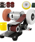 Mini Electric Belt Sander And Knife Sharpener Tool For DIY Enthusiasts Compact Desktop Grinder with polishing wheels and sanding discs.