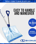 Shovelution Strain Reducing Ice Remover With Assist Handle 18 Inch Heavy Duty Snow Shovel in blue, wide blade, polycarbonate material.