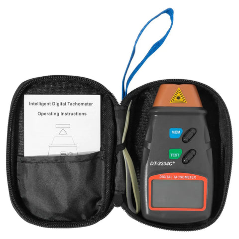 Portable Digital Laser Tachometer With Wide Measuring Range And Five Digit Display Non Contact RPM Meter in carrying case