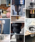 Heavy Duty One Hundred Piece 10 32 Thread Rivet Nuts And Nutserts Built Tough From Rust Resistant Carbon Steel With Durable Zinc Plating For Sheet Metal Jobs And Zero Hassle Assembly, showcasing various threaded inserts during assembly.