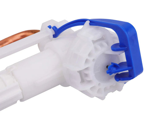 Close-up of the Toilet Fill Valve Assembly Replacement Kit Silent Fill Valve For Toilet Tanks with blue adjustment lever.