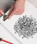 Get Your Hands On These 30pc Stainless Steel Flat Head Knurled Rivet Nuts That Are Totally Rad For Industrial And Metal Projects With Cool Corrosion Resistance, hands inserting hinge with rivet nuts.