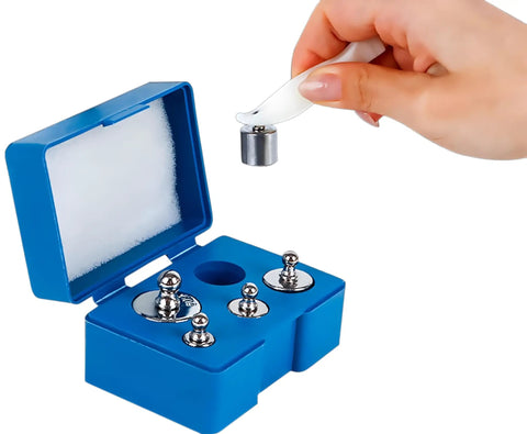 Hand handling M2 Class Calibration Weight Set 105g Total 50g, 2x20g, 10g, 5g For Jewelry Scales, Lab and Scientific Use in blue case
