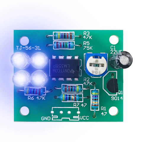 Breathing Light Soldering Practice Kit With LED Electronics Assembly circuit board with glowing LEDs and components