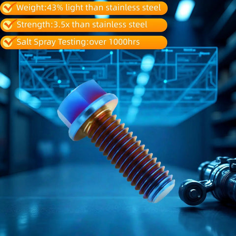 Slick Grade A Titanium Flange Hex Bolts M8 X 20Mm Six Pack Burnt Blue Anodized Finish for Hot Rods showing detailed flange design.