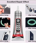 Clear Jewelry Glue For Rhinestones And Craft Projects, Ideal For Fabric, Nails, Wood, Glass, Charms, And Phone Repair, Multipurpose Adhesive, Waterproof And Flexible, 50ml Bottle For DIY Jewelry Making, shown repairing phone, jewelry, and bracelet.