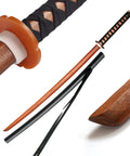 Wooden Bokken With Rope Wrapped Grip And Plain Natural Saya For Iaido And Aikido Training, Hardwood Construction, 101 cm long