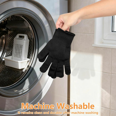 Cut Resistant Gloves With Stainless Steel Wire Core For Pro Grade Food Prep Level 5 Protection, Dexterity For Kitchen Chefs Butchers Meat Cutting Mandoline Oyster Shucking Garden And Wood Carving Size Large being placed in a washing machine.