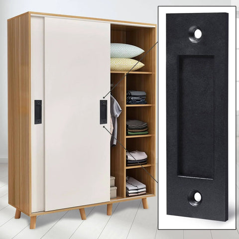 Finger Flush Pulls for Sliding Pocket Barn Door Handle Set, Recessed Rectangular Plate, Matte Black Finish, 2x6 Inches