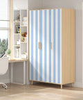 Easy Peasy Peel And Stick Self Adhesive Wallpaper With Chill Blue And White Hand Drawn Stripes on wardrobe in cozy room