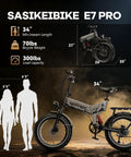 Side view of 1500W Folding Electric Bike For Adults With Removable 52V 20Ah Battery, 70 Mile Max Range, Mountain Gray.