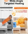 Portable Indoor Space Heater For Desk And Office, 2-second PTC fast heating, 60° adjustable angle, blue heater on table and floor