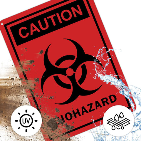 2 Pack Caution Biohazard Sign 10 X 7 Inch Heavy Duty Aluminum Reflective Notice, Rust Free.040 Aluminum, UV Protected