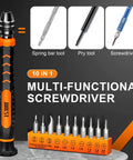 Multi-functional screwdriver set with adjustable handle and multiple bits, part of All In One Watch Repair Kit Pro Grade Gear.
