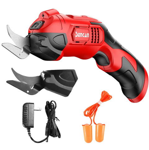 Cordless Electric Scissors For Fabric, Cardboard, And Plastic Cutting Tool with two replacement blades and accessories.