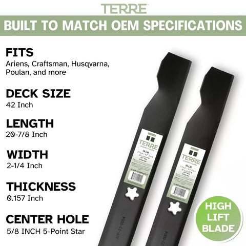 Two Pack High Lift Mower Blades For 42 Inch Decks Fits Craftsman Ariens Husqvarna Poulan Snapper Sears Replacement 138971
