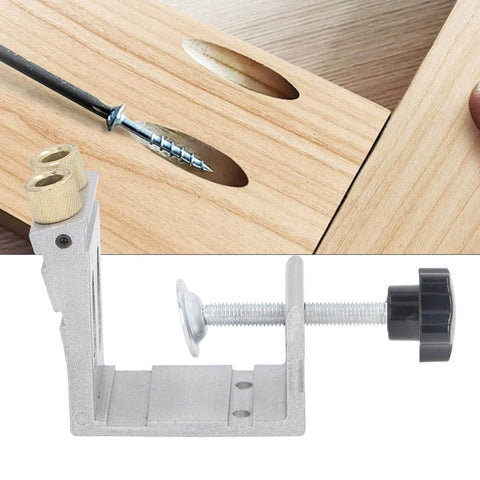 Adjustable Pocket Hole Jig Set With Inclined Punch Locator And Aluminum Alloy Drilling Guide Kit shown in use for furniture assembly