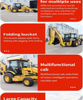 Compact Backhoe Loader With Advanced Hydraulic System Mini Wheel Backhoe With Front Loader And Foldable Rear Excavator For Construction Sites And Farm Jobs details infographic with images of loader and excavator features