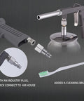 Close-up of Heavy Duty Pneumatic Undercoating Spray Gun With Suction Feed Cup, quick connect air plug and cleaning brush included.