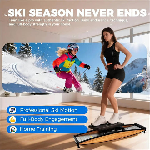 Indoor Skiing Simulator For Home Workouts, Full Body Ski Training Machine with side-to-side sliding action in use.
