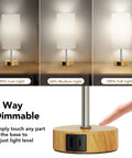 Set Of 2 Touch Control Table Lamps With 3 Way Dimming, USB Ports And AC Outlets showing dimming levels and touch base