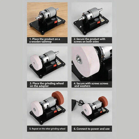 Step-by-step setup of Mini Bench Grinder With Powerful 100 Watt Brushless Motor for sharpening tasks.