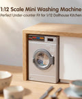 Dead On Realistic 1:12 Scale Mini Drum Washing Machine For Dollhouse Kitchen Setup, Gray under-counter fit with rotating door.