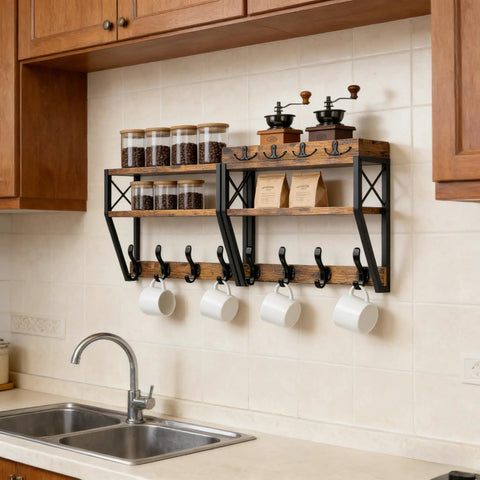 32-Inch Wall Mount Coat Rack With Shelf Must-Have 4-In-1 Key Holder Mail Organizer 12 Hooks in kitchen above sink