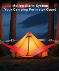 Portable Outdoor Perimeter Alarm System With One Quarter Mile Waterproof Wireless Motion Sensors And Detector guarding camping tent.