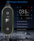 LCD display of Top Shelf Level 2 And Level 1 Electric Vehicle Charger For Tesla Mobile Charging showing charging status and power.