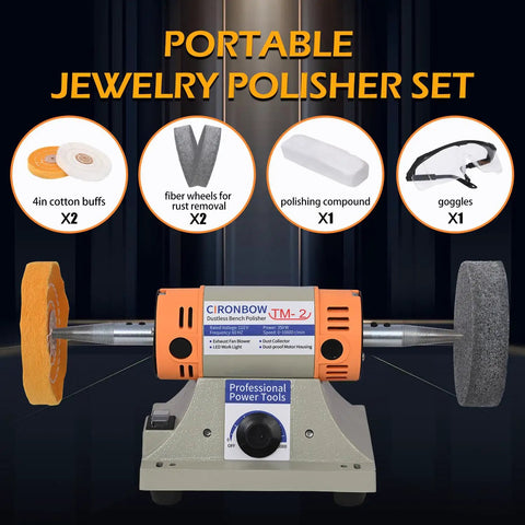 Slick Four Inch Bench Grinder Polishing Machine With Adjustable Variable Speed For Jewelry Crafting and Dental Buffing Includes Dual Cloth Wheels.