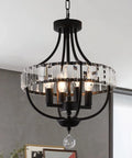 Crystal Farmhouse Chandelier In Black Rustic Finish Four Light Flush Mount Ceiling Light with Crystal Accents, dining room view
