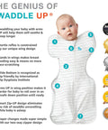 Image of Swaddle Up Sleep Sack for newborns with arms up design, snug gray, improves sleep and calms startle reflex for 8 to 13 lbs babies.
