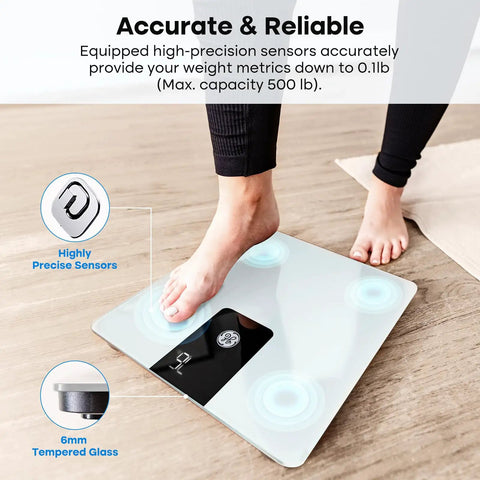 Beefy Digital Bathroom Scale With 500Lb Capacity Four High Precision Sensors And 0.1Lb Increments Heavy Duty Home Weight Scale That Reads Light Items From 0.4Lb Easy To Read And Use, 6mm tempered glass platform