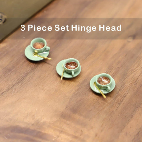 Whimsical Tiny Magnetic Tea Cup Decor Set For Doors Three Teacups Saucers And Gold Spoons Green Magnetic Hinge Head