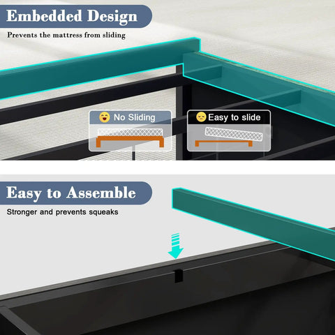 Embedded design for Super Solid Corner Twin XL Bed Frame With Built In Storage Bookcase And Plush Tufted Upholstered Headboard.