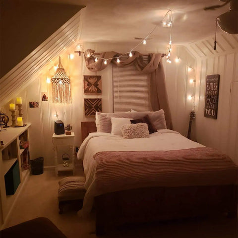 Cozy bedroom with Boho Macrame Lamp Shade Hanging Pendant Light Cover For Living Room Bedroom Office Nursery Dorm Decor