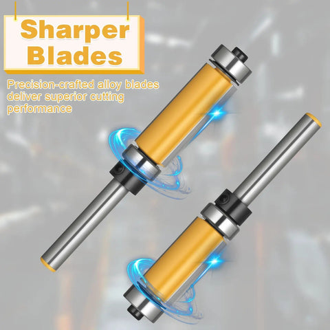 Flush Trim Router Bit Set With Top And Bottom Bearings Carbide Straight Cut Four Cutting Lengths Enhanced Blades