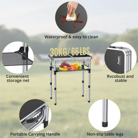 Folding Camping Table With Aluminum Build 24 Inch By 16 Inch Portable Table Lightweight Yet Sturdy Waterproof For Outdoor Or Indoor Use Three Height Adjustable Legs Up To 27 Inches