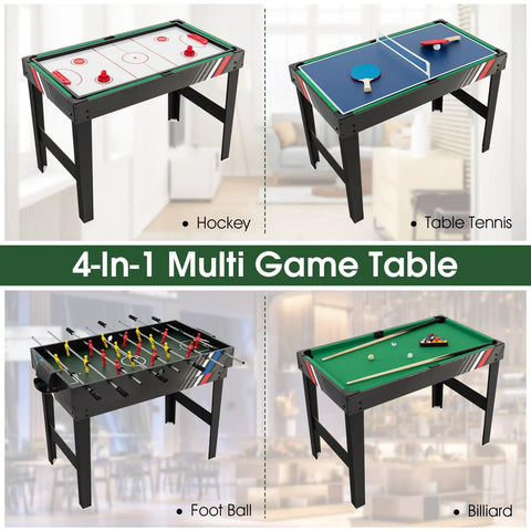 49 Inch 4 In 1 Combo Game Table Featuring Fast Swap Foosball Slide Hockey Ping Pong And Pool Tops Built For Adult Game Rooms, showing various game tops.