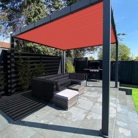 Pergola with red 20x20 Foot Shade Cloth With Grommets Sun Shade Sail Rectangle For Deck Carport Backyard And Pergola Coverings UV Blocker HDPE 180 GSM Fade Resistant Easy To Clean Stainless Steel Corner D Rings