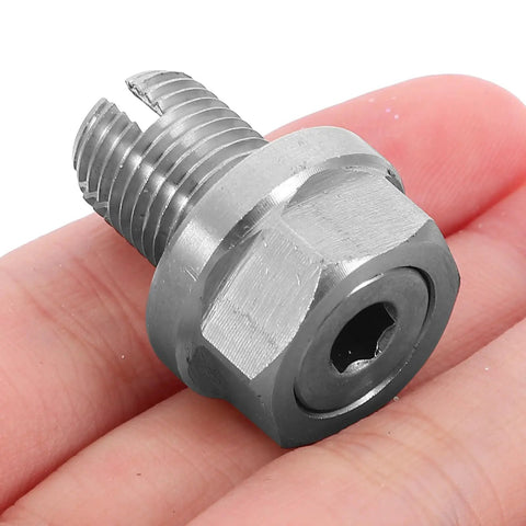 Sturdy Stainless Steel Self Tapping Oil Drain Plug With Rubber Washer For Auto Engines And Cars Perfect Quick Fix Repair Kit For Optimal Performance And Leak Free Driving Experience, close-up in hand