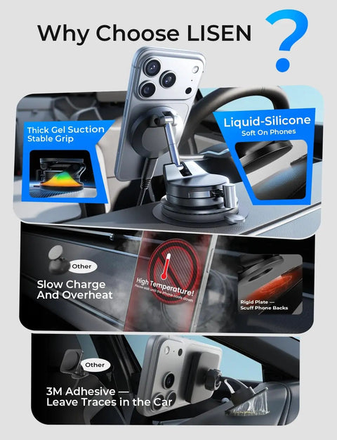 MagSafe Car Mount Charger With 15W Wireless Magnetic Phone Holder Suction Mount For Car And Truck Compatible With IPhone 12