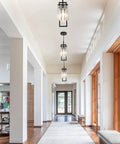 Modern Black Pendant Light Fixture For Kitchen Island And Dining Area With Crystal Shade in hallway ceiling view