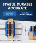 Front and side view of Self Centering Dowel Jig With Elongated Jaws And Extra Wide Clamp For Fast Accurate Woodworking