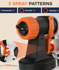 Heavy Duty Cordless Paint Sprayer Kit For Smooth Cabinet Refinishing And Quick Wall Projects Featuring A Long Lasting Battery showing spray pattern options.